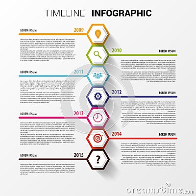 Timeline infographics. Hexagonal design template. Vector Vector Illustration