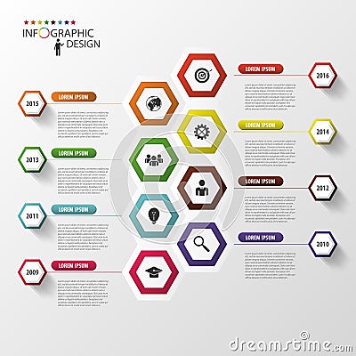 Timeline infographics. Hexagonal design template. Vector Vector Illustration