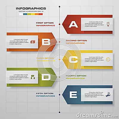 Timeline infographics, 5 steps elements and icons. Design clean number banners template. Vector Illustration