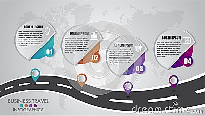 Timeline Infographics template 4 options design with a road way and navigational pointers place for your data.Vector illustration Cartoon Illustration