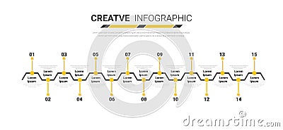 Timeline Infographics Template, Vector infographics timeline design template with 15 label, Vector. can be used for workflow Vector Illustration