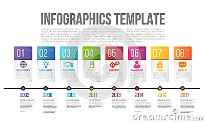 Timeline or options infographics template with 8 steps Vector Illustration