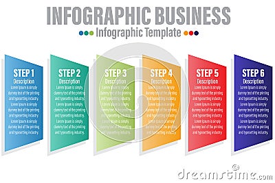 Timeline 6 Steps, six 6 option shape table chart elements with steps,road map,options,milestone,timeline,processes or workflow. Vector Illustration