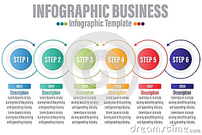 Timeline 6 Steps, six 6 option shape table chart elements with steps,road map,options,milestone,timeline,processes or workflow. Vector Illustration