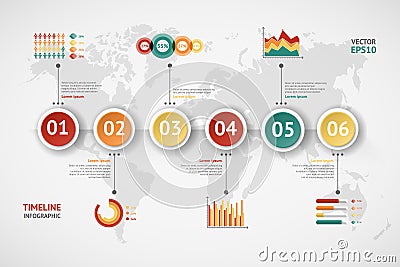 Timeline vector infographic. World map Vector Illustration