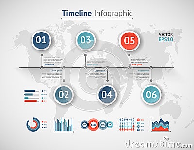 Timeline vector infographic. World map Vector Illustration