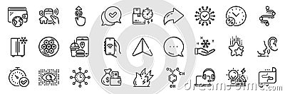 Timeline, Whisper and Building energy line icons pack. For web app. App line icons. Vector Vector Illustration