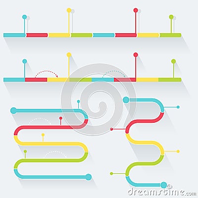 Timelines Made of Blocks and Milestones. Infographics Elements. Flat Style Vector Illustration