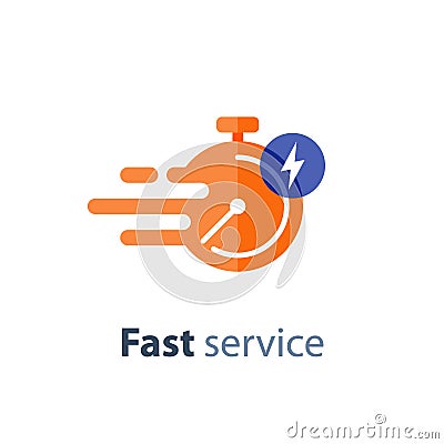 Timely service, fast delivery, time period, stopwatch in motion, vector icon Vector Illustration