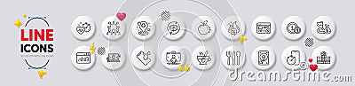 Timer app, Smartphone waterproof and Squad line icons. For web app, printing. White buttons 3d icons. Vector Stock Photo