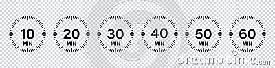 Timer chronometer countdown set. Vector isolated collection digital elements. Stopwatch black vector set. Clock or watch isolated Vector Illustration