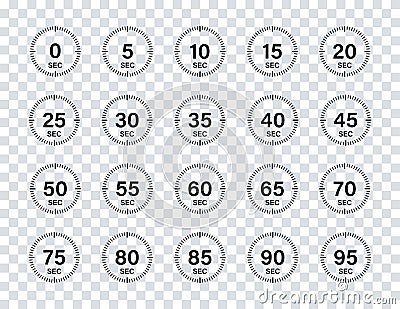 Timer chronometer countdown set. Vector isolated collection digital elements on transparent background. Stopwatch black vector set Vector Illustration