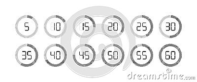 Timer icon. Stopwatch with second and minute. Clock for time, countdown and stop. Watch with sec from 5 to 60. Chronometer for Vector Illustration