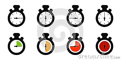 Timer Icons Set - Colorful Different Vector Illustrations - Isolated On White Background Vector Illustration