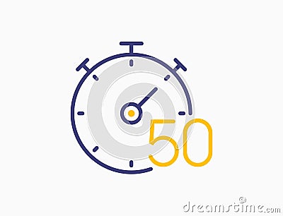 Timer 50 minutes line icon clock. Countdown stopwatch vector digital sport time. Chronometer 50 seconds timer. Vector Illustration