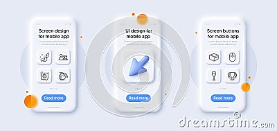 Timer, Online education and Coffeepot line icons pack. For web app. 3d phone mockups. Vector Vector Illustration