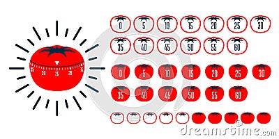 Timer pomodoro. Pomodoro time managment technique - kitchen timer Vector Illustration