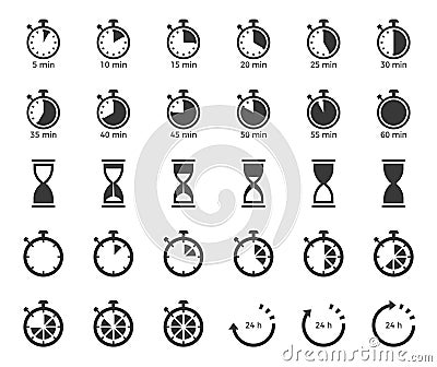 Timer and sand clock icon for use as cooking instruction solid o Vector Illustration