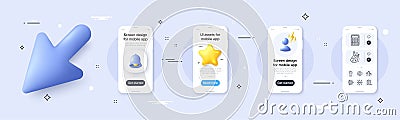 Timer, Search analysis and Dao line icons pack. For web app. Phone screen mockup. Vector Vector Illustration