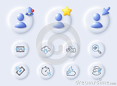 Timer, Search text and Loyalty gift line icons. For web app, printing. Vector Stock Photo