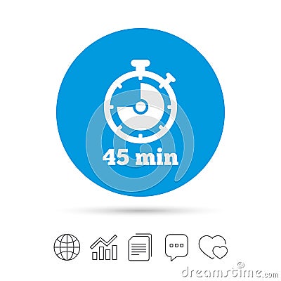 Timer sign icon. 45 minutes stopwatch symbol. Vector Illustration