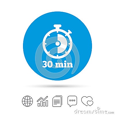 Timer sign icon. 30 minutes stopwatch symbol. Vector Illustration