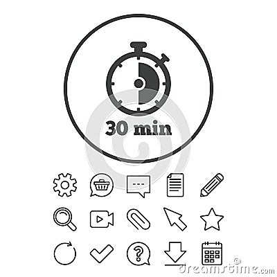 Timer sign icon. 30 minutes stopwatch symbol. Vector Illustration