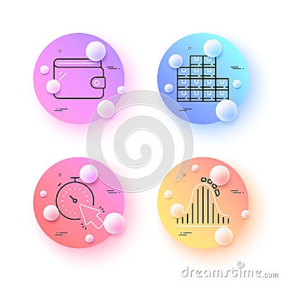 Timer, Wallet and Wholesale inventory minimal line icons. For web application, printing. Vector Vector Illustration
