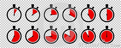 Timers icon on transparent background. Isolated vector elements. Stopwatch symbol. Vector countdown circle clock counter timer. Vector Illustration