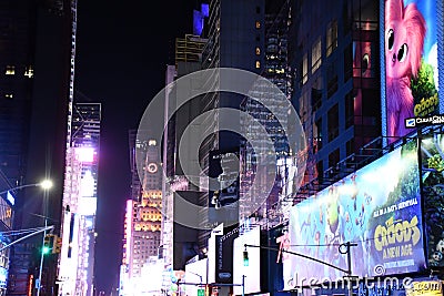 Times Square, featured with Broadway Theaters and animated LED signs, in Manhattan Editorial Stock Photo