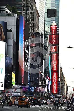 Times Square, featured with Broadway Theaters and animated LED signs, in Manhattan Editorial Stock Photo