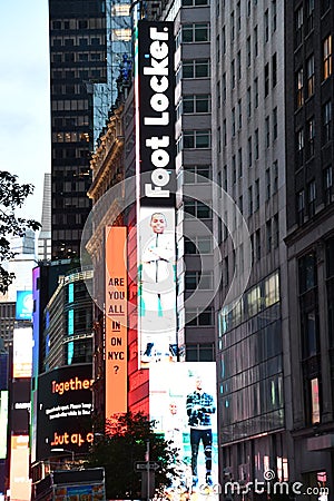 Times Square, featured with Broadway Theaters and animated LED signs, in Manhattan Editorial Stock Photo