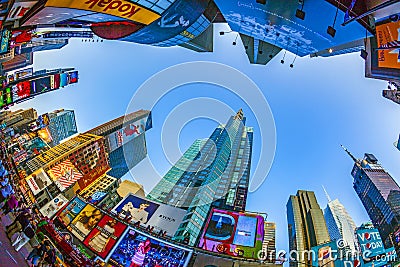 Times Square, featured with Broadway Theaters and huge number of LED signs, is a symbol of New York City Editorial Stock Photo