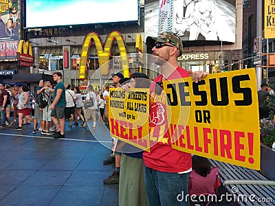Times Square, Religious Preaching, Jesus Or Hellfire! NYC, NY, USA Editorial Stock Photo
