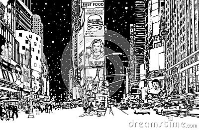 Times square under snow Vector Illustration