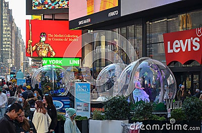 Times Square unveiled four giant snow globes inspired by some of Broadway& x27;s most popular musicals Editorial Stock Photo