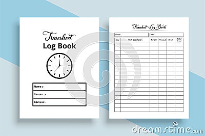 Timesheet log book KDP interior. Business schedule management notebook template. KDP interior notebook. Office employee timesheet Vector Illustration