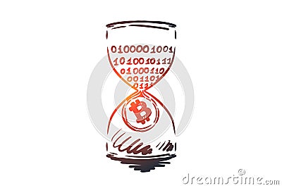 Timestamp, bitcoin, blockchain, currency, digital concept. Hand drawn isolated vector. Vector Illustration