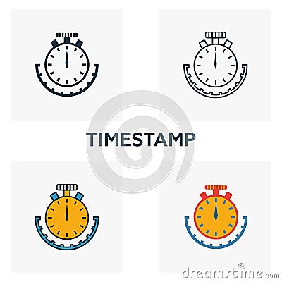 Timestamp icon set. Four elements in diferent styles from crypto currency icons collection. Creative timestamp icons filled, Stock Photo
