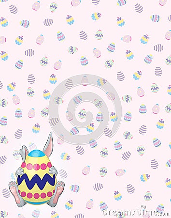 Timid Gray Bunny on Easter Egg background Vector Illustration