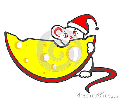 Timid mousy and cheese Vector Illustration