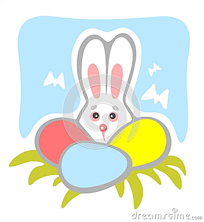 Timid rabbit and eggs Vector Illustration