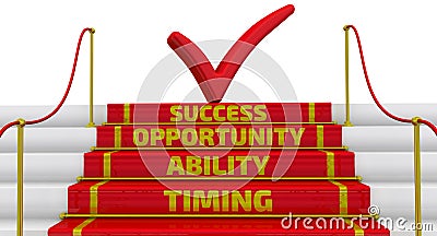 Timing, ability, opportunity, success. The inscription on the steps Stock Photo