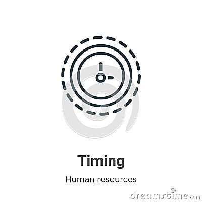 Timing outline vector icon. Thin line black timing icon, flat vector simple element illustration from editable human resources Vector Illustration