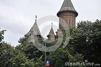 Timisoara, June 19th: Orthodox Cathedral Towers from Victory Square in Timisoara town from Banat county in Romania Editorial Stock Photo