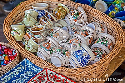 Ceramic pots, traditional for Corund area Editorial Stock Photo