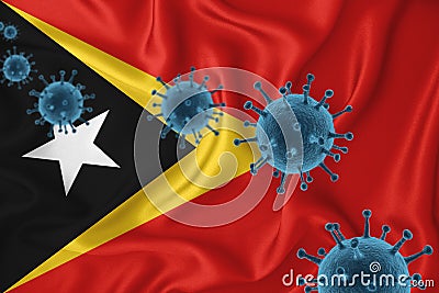 Timor flag. Blue viral cells, pandemic influenza virus epidemic infection, coronavirus, infection concept. 3d-rendering Stock Photo