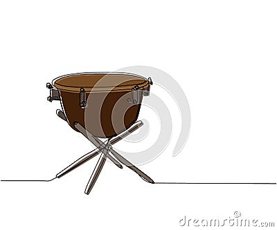 Timpani, tulumbas one line color art. Continuous line drawing of Ethnic Drum, music, performer, song, vintage, rock Vector Illustration