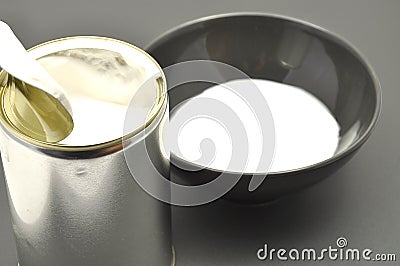 Tin can with coconut milk Stock Photo