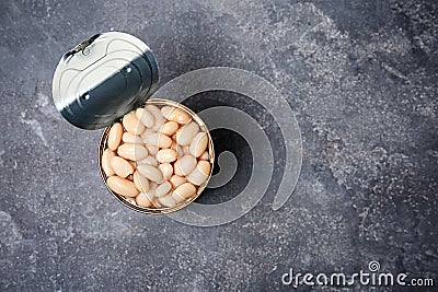 Tin can with conserved beans Stock Photo